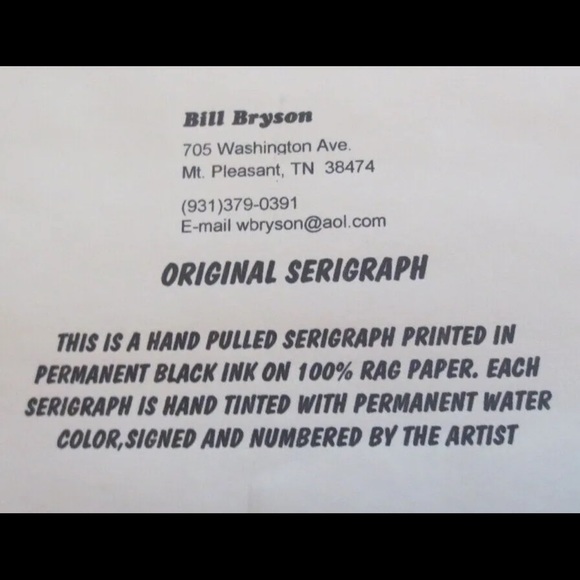 Collectible Bill Bryson 8 X 10. “Heart Headed” Matted Hand Tinted Serigraph - Picture 7 of 8